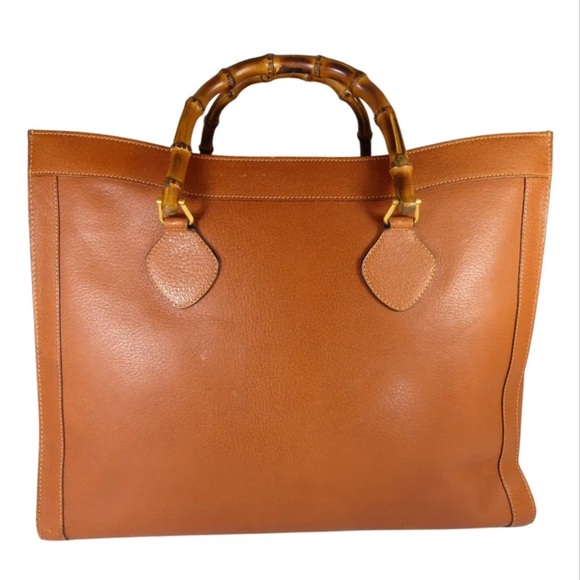 Diana Gucci Brown Leather Tote Bag with Bamboo Handles - Picture 1 of 12